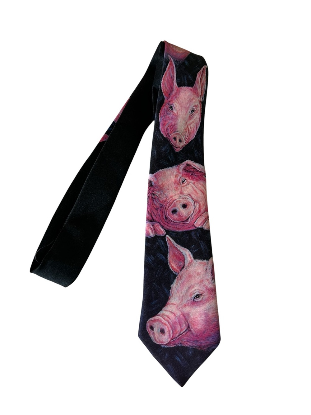 Ralph Marlin Black Tie with Pink Pig Motif